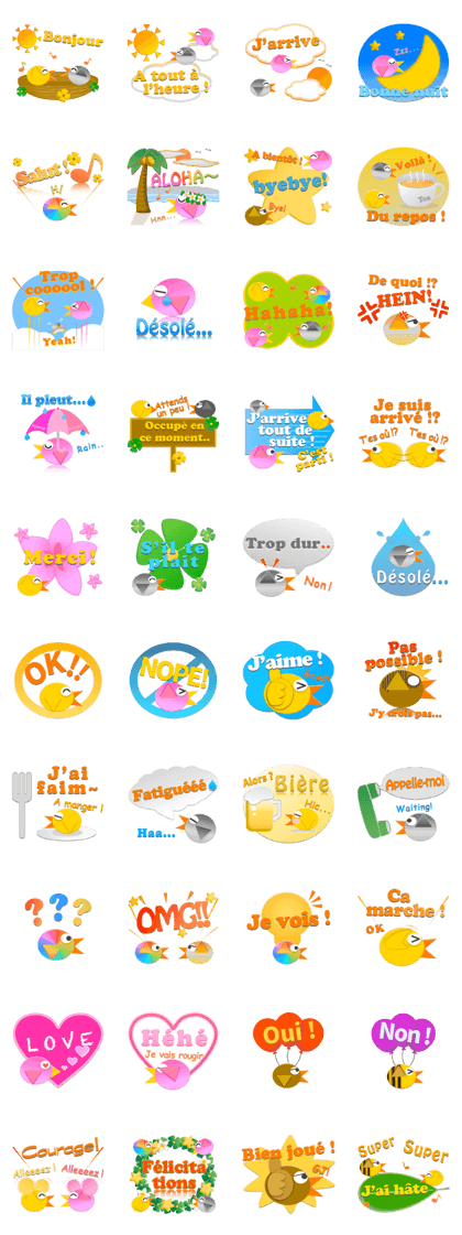 Little bird colorful stickers for France