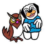 Little Bull dog & Owl Owl Best friends