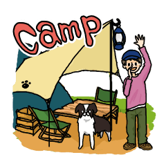 camp with dog and delicious food