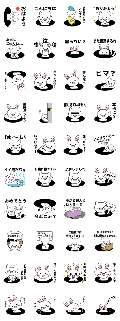 White cat & White rabbit From a hole