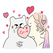 A beautiful woman and white bear