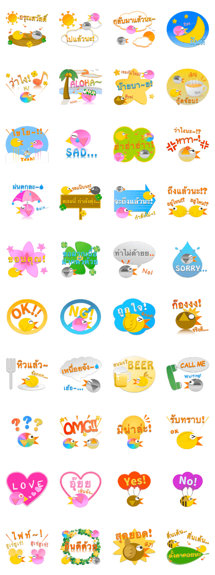 Little birds colorful stickers for thai