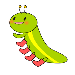 Green caterpillar in red boots