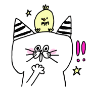 Fun life striped cat and chick.