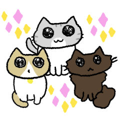 Three cats convey cute kawaii.