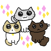Three cats convey cute kawaii.