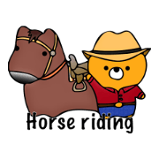 Happy black bear "ride a horse".