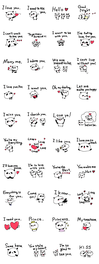 English Panda love stickers