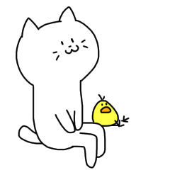 White cat and chick.