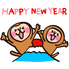 New Year stickers of lively monkey