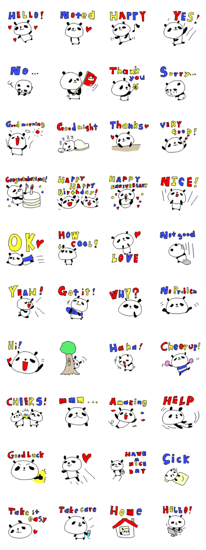 English color font panda stickers.