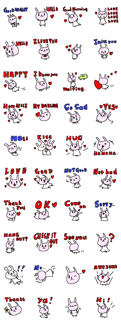 English love cute rabbits sticker.