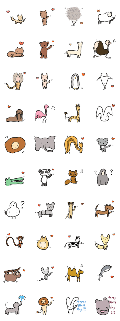 Many stickers of carefree animals