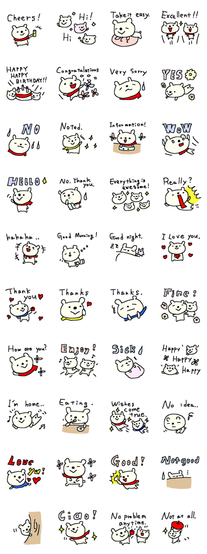 English cute bear stickers.