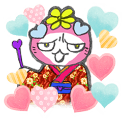 Good luck cat in a kimono