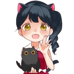 Cat ear girl & black cat