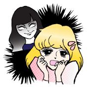 Girls' comic style sticker.