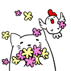 Cat and chickens big letters sticker