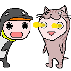 Penguin and Cat and the laser beam