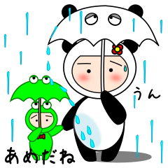 A costume panda and frog