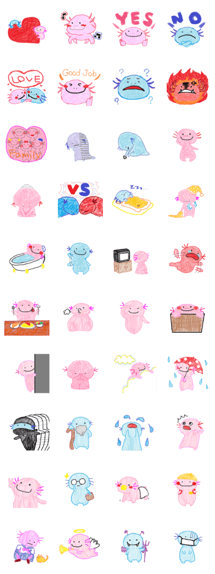 Axolotl who drew by a crayon