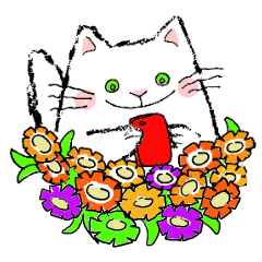吹き出しスタンプ　猫と花