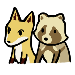 Sticker of Really cute fox & raccoon dog