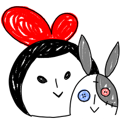 girl of red ribbon & rabbit