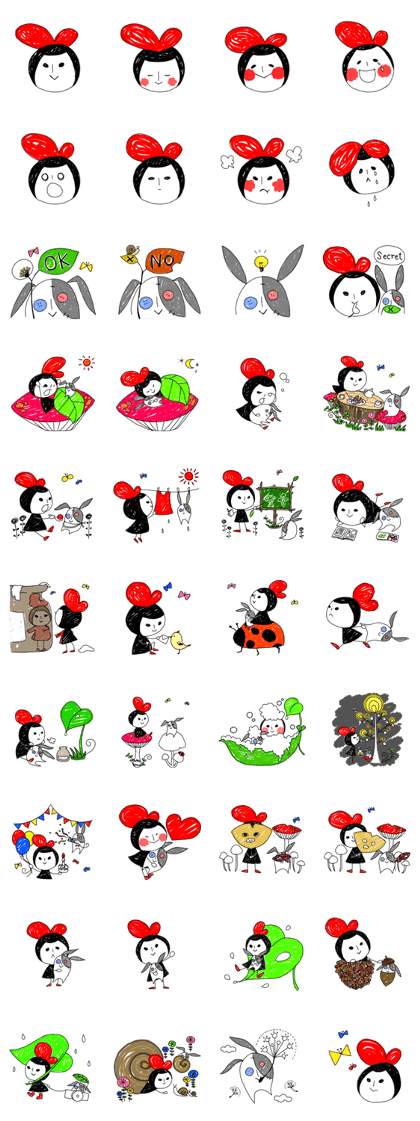girl of red ribbon & rabbit