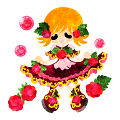 Sticker of fruits girl in pretty dresses