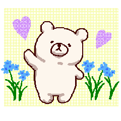 White bears with early summer flowers