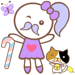 Purple Girl & Calico Cat