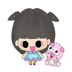 Girl and pink pig