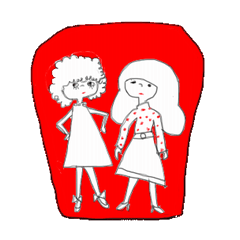 polka dots girl and permed girl stickers