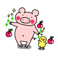 pig and chick for sticker by hiromi