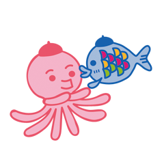 cute Blue Fish and Octopus