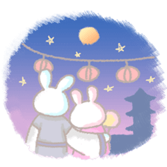秋天的月亮可爱传统兔