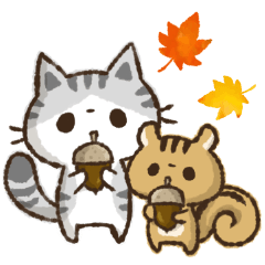 Perangko musim gugur kucing lucu