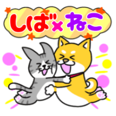 Shiba dog and gray cat stickers