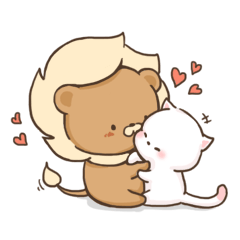 귀여운 사자와 고양이 커플