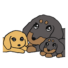 Mom and puppies of miniature dachshund