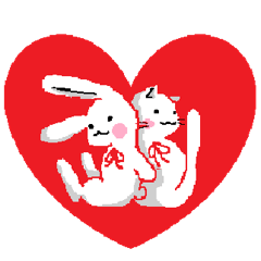 Pretty kitten and rabbit