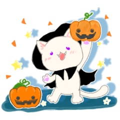 Heart warming white cat autumn stickers
