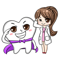 Happy lovely dentist and smart tooth