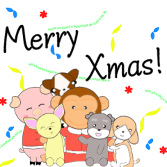 Monkey Pig and dogs(Christmas ver )