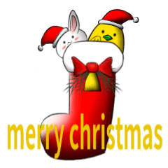 white ball rabbit family-merry christmas
