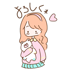 80年代ファンシーな女の子とかわいいくま Line スタンプ Line Store