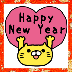 Yellow cat Sticker for New Year Greeting