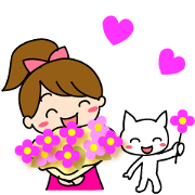 Move cute girl and cute cat Move cute girl and cute cat