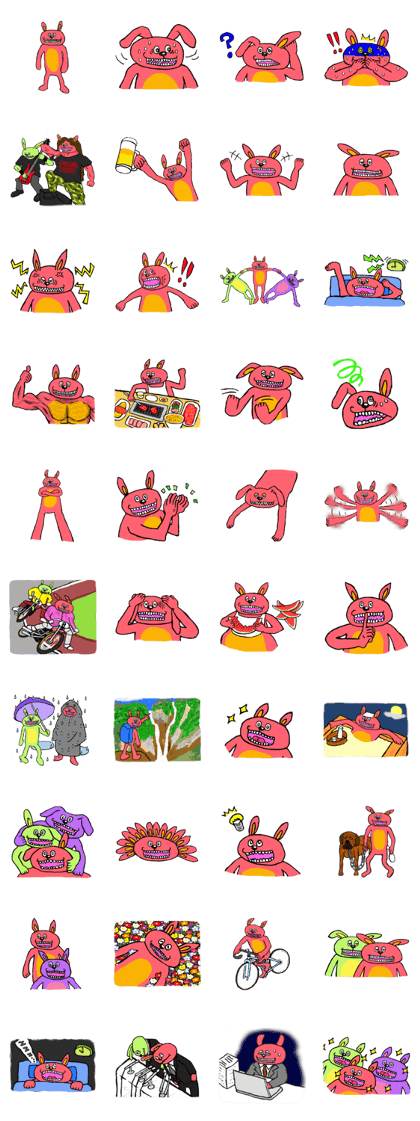 Pink-colored animal with his friends Pink-colored animal with his friends